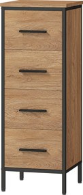 HOMCOM Szűk Fürdőszobás Szekrény 4 Fiókkal és Acél Kerettel 30x30x82,5 cm Tölgy | Aosom
