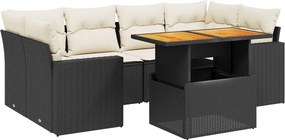 vidaXL 7 részes fekete polyrattan kerti ülőgarnitúra párnával