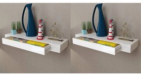 2 db fehér lebegő fali polc fiókkal 80 cm