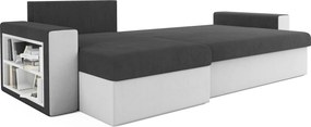 Kihúzható, kétoldalas L alakú kanapé NORIX 240x140 cm, szürke/fehér polccal + 2 díszpárna ingyen