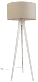 Állólámpa háromlábú állvánnyal, fehér színben, világosbarna szövetbúrával, 50 cm - Tripod Classic