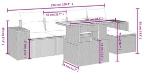 6 részes fekete polyrattan kerti ülőgarnitúra párnákkal