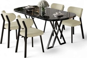 Axton étkezőgarnitúra, fekete márvány-krém, 168 cm – TR240CHR2703