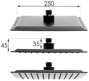 Erga Cube, zuhanygarnitúra karos csapteleppel, kád kifolyóval és esőfejjel 25x25cm, fekete matt, ERG-YKA-BP.CUBE-25-BLK