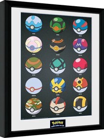 Keretezett poszter Pokemon - Pokeballs