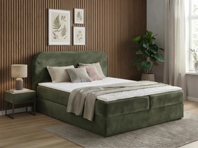 Kárpitozott boxspring ágy FORENA 160x200 cm sötétzöld Matrac: Bonell rugós matrac