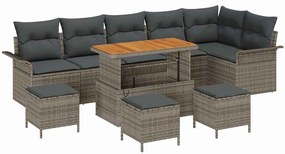 vidaXL Kerti Kanapé Szett párnával 10 pcs Szürke polirattan