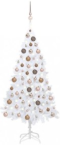 Fehér PVC műkarácsonyfa LED-ekkel és gömbszettel 120 cm