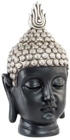 Buddha fej szobor fekete ezüst 27x24x49 cm
