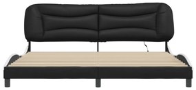 fekete és fehér műbőr ágykeret LED-világítással 200x200 cm