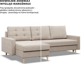 Etna sarokkanapé, 2 ágyneműtartóval, bársony, univerzális oldal, bonell töltet, bézs
