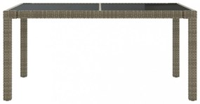 szürke polyrattan és edzett üveg kerti asztal 150 x 90 x 75 cm