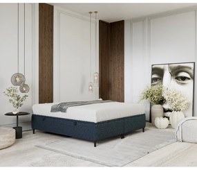 Sötétkék kárpitozott ágyneműtartós franciaágy 160x200 cm Tate – Maison de Rêve