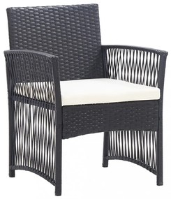 4-részes fekete kerti polyrattan bútorszett párnákkal