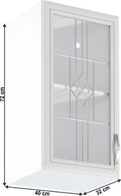 Felsőszekrény G40S üveggel, balos, fehér/sosna Andersen, SICILIA