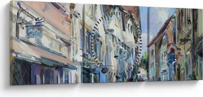 Kép - régi város sikátora, akril festmény (órával) (90x30 cm)