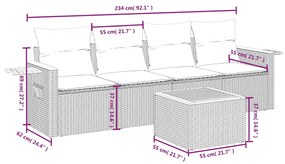 5 részes fekete polyrattan kerti kanapészett párnákkal