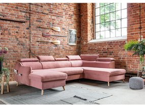 Világos rózsaszín bársony kinyitható sarokkanapé (jobb oldali-"U" alakú) Sweet Harmony – Miuform