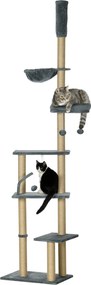 PawHut Mennyezetig Érő Macskafa 230-250cm Magasságban Állítható Macska Kaparófával Több Platformmal Kosarakkal Függőággyal és Hintalabdákkal Szürke |