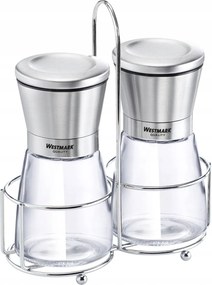 Ampullatartó állvány 2 db fűszerdarálóval, rozsdamentes acél