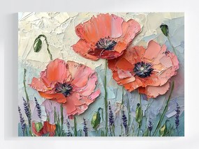 Vászonkép Canvas Természet Virágok Piros Pipacs Olaj Impasto 80x60