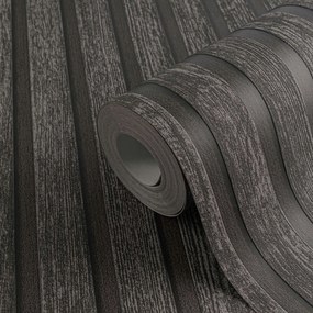 Tapéta 3D hatás Lamellák Fekete antracit fa utánzat As Creation