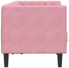 2 személyes rózsaszín bársony Chesterfield kanapé párnákkal