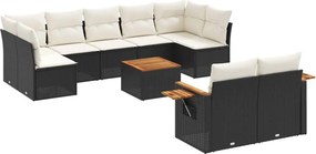 vidaXL 10 részes fekete polyrattan kerti ülőgarnitúra párnákkal