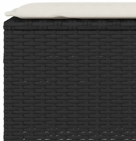 fekete polyrattan kerti pad párnával 110x30x40,5 cm