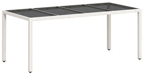 fehér polyrattan üveglapos kerti asztal 190 x 90 x 75 cm