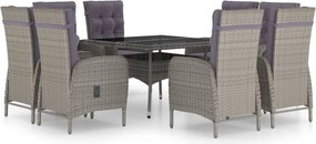 vidaXL 9 részes szürke polyrattan és üveg kerti étkezőgarnitúra