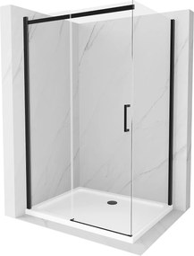 Mexen Omega, tolóajtós zuhanykabin 120 (ajtó) x 100 (fal) cm, 8mm átlátszó üveg, fekete profil + vékony fehér zuhanytálca fekete szifonnal, 825-120-1…