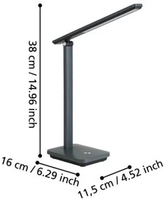 Eglo 900957-LED Dimmelhető újratölthető asztali lámpa INIESTA 3,6W/5V 1800mAh szürke