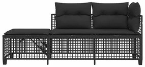 3 részes fekete polyrattan kerti sarokkanapé garnitúra párnával