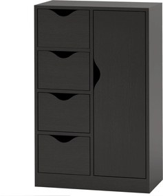 HOMCOM Modern Tároló Szekrény Oldaltálca 1 Szekrénnyel és 4 Fiókkal - Fa - Nappaliba, Konyhába, Előszobába, Étkezőbe - Fekete | Aosom