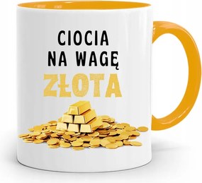 Sárga Bögre Ajándék Nagynéninek Arany Mérleggel, fényképes nyomtatással