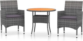 vidaXL 3 részes szürke polyrattan kerti étkezőgarnitúra