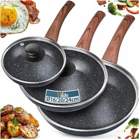 3x GrĂĄnit serpenyĆ pĂĄrolĂł sĂŒtĂ©shez szett fedĆvel 16 20 24 cm