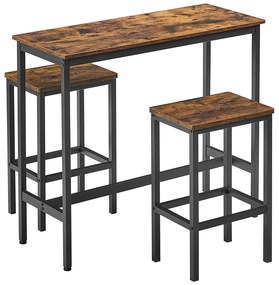 Bárasztal 2db bárszékekkel,100 x 90 x 40 cm, rusztikus barna | VASAGLE