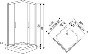 Soho Square Black 80 szögletes zuhanykabin zuhanytálcával