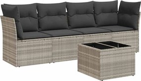 vidaXL 5 részes világosszürke polyrattan kerti ülőgarnitúra párnákkal