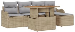 6 Reszletes Kertbútor Szett Párnákkal Bézs Poly Rattan, 2 Személyes Kert Dívány Tárolóval és Párnákkal Bézs Poly Rattan