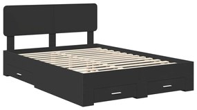 vidaXL Ágykeret fejtámlával fiókkal Fekete 150 x 200 cm Faanyag