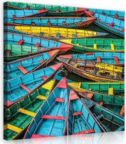 Vászonkép 40x40 Színes csónakok kikötő tó tükröződés élénk