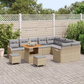 12 Darabos Kerti Kanapé Szett Párnákkal Bézs Poly Rattan Akácia