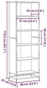 fekete szerelt fa könyvszekrény 60 x 35 x 170,5 cm