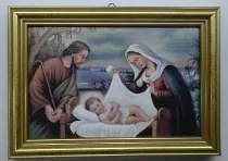 Vászonkép 10x15cm Szent Család pelenka keret arany
