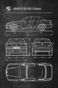 Poszter Bmw 3 E36 M3 Cabrio Felni 24 Retro Poster