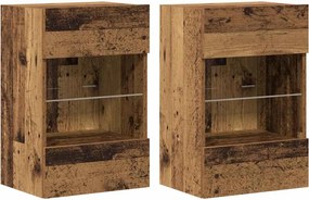 vidaXL 2 db antik fa fali szekrények LED világítással TV-hez 40x30x60,5 cm