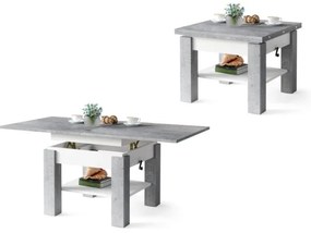 Átalakítható CALEB konferencia/étkezőasztal emelhető lappal, szürke beton/fehér